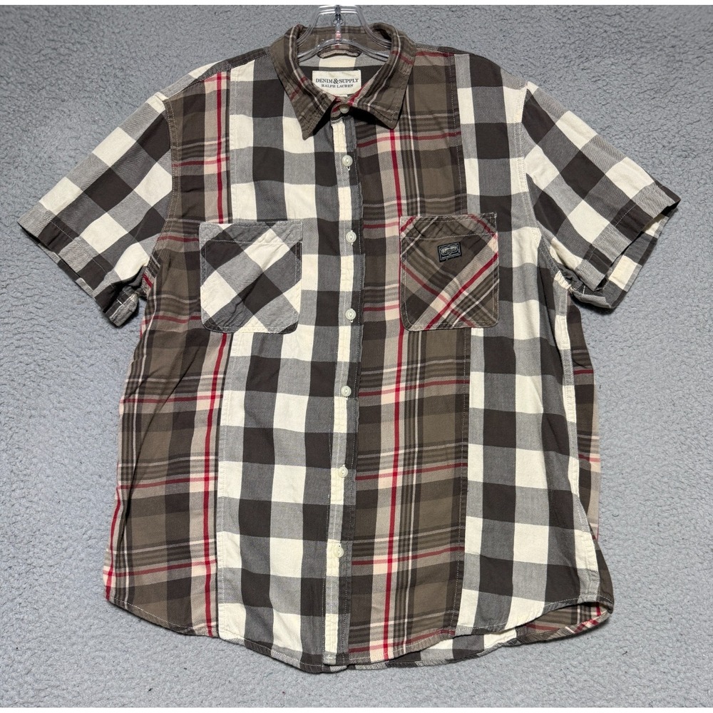 Denim & Supply Ralph Lauren Plaid short sleeve shirt Mens XL (Fits Large)